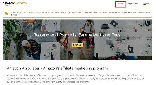 Sign Up in Amazon Associates