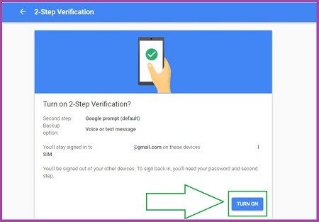 Turn on option in Google two step Authentication